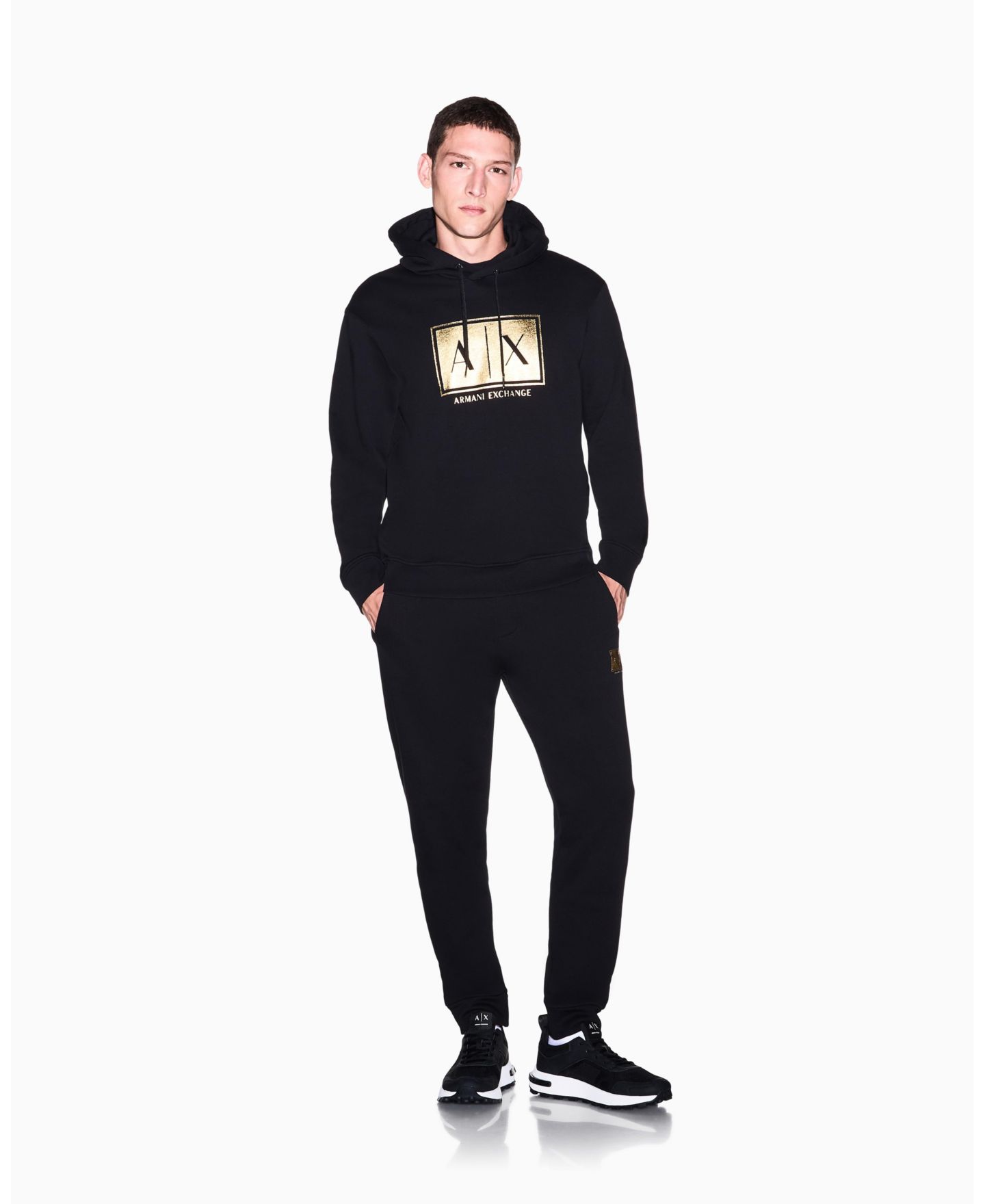 Мужские брюки A|X Armani Exchange Black And Gold Box Jogger, цвет: Чёрный / Золотой — фото 3