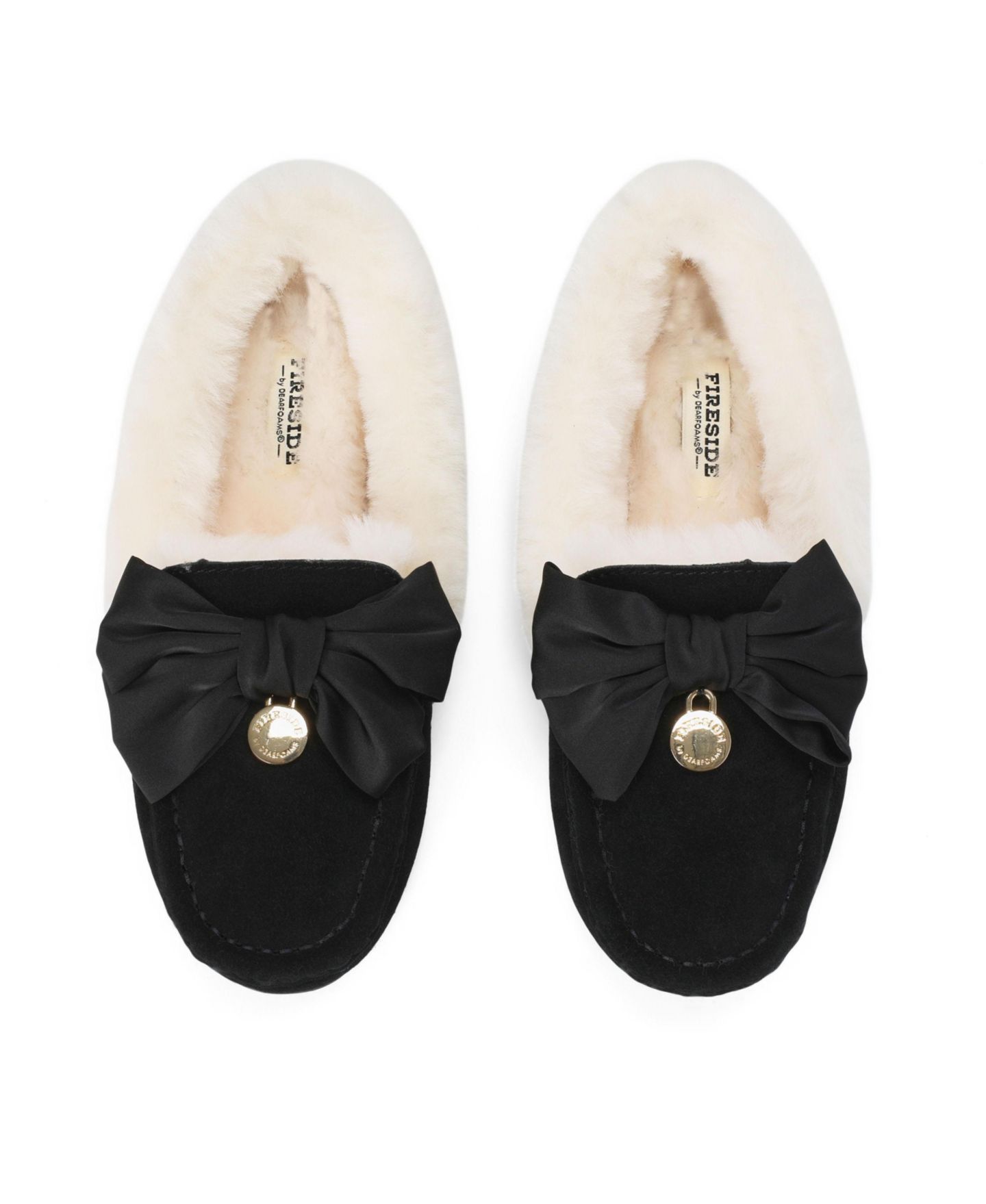 Женские тапочки Dearfoams Fireside by Mel Dream Bow Moccasin Slippers, цвет: Чёрный — фото 4