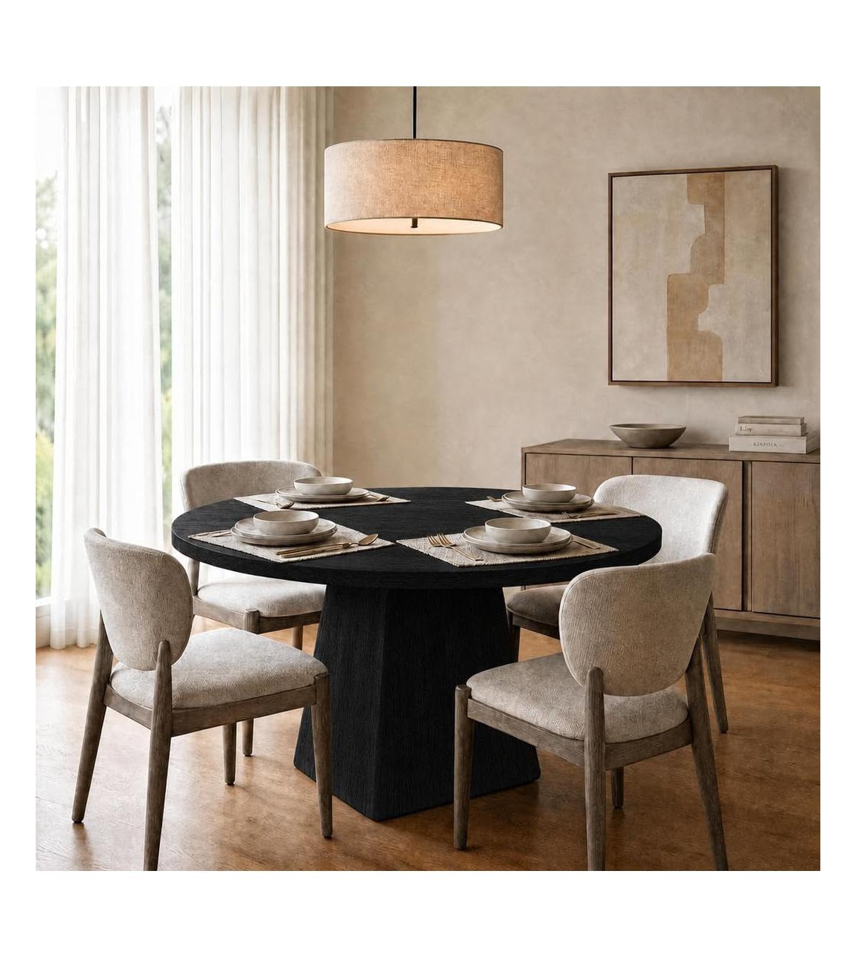 47-Inch Round Pedestal Dining Table, Seats 4-6, Black, 350 lb Capacity