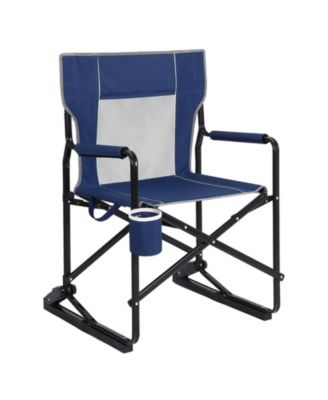Portable Blue Folding Rocking Camping Chair with Cup Holder, Breathable Backrest, 265 lb Capacity