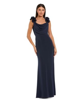 Petite One-Shoulder 3D-Flower Mermaid Gown