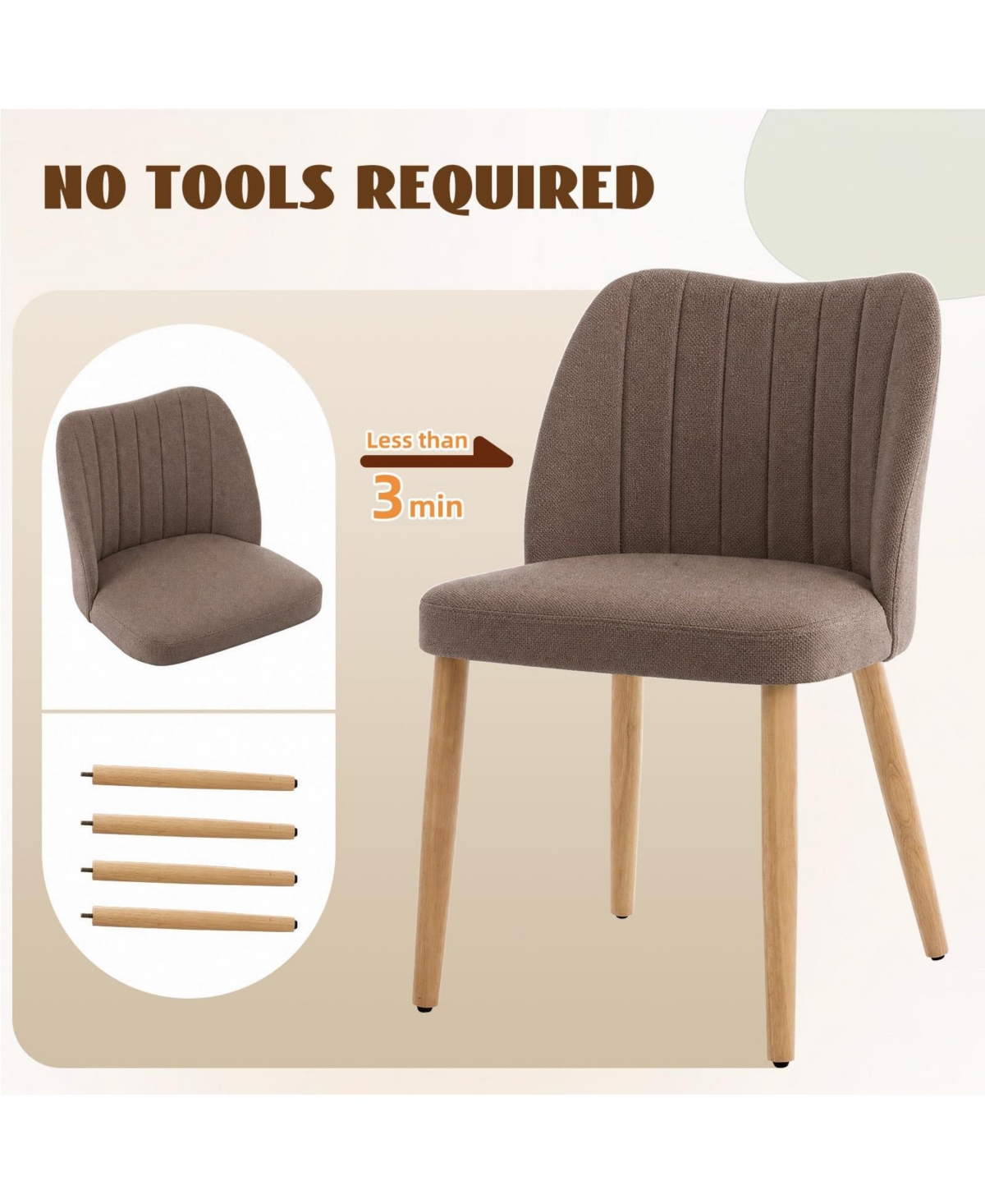Set of 2 Modern Armless Upholstered Dining Chairs, Fabric Seating with Backrest and Wooden Legs, Tool-Free Assembly for Kitchen, Living Room