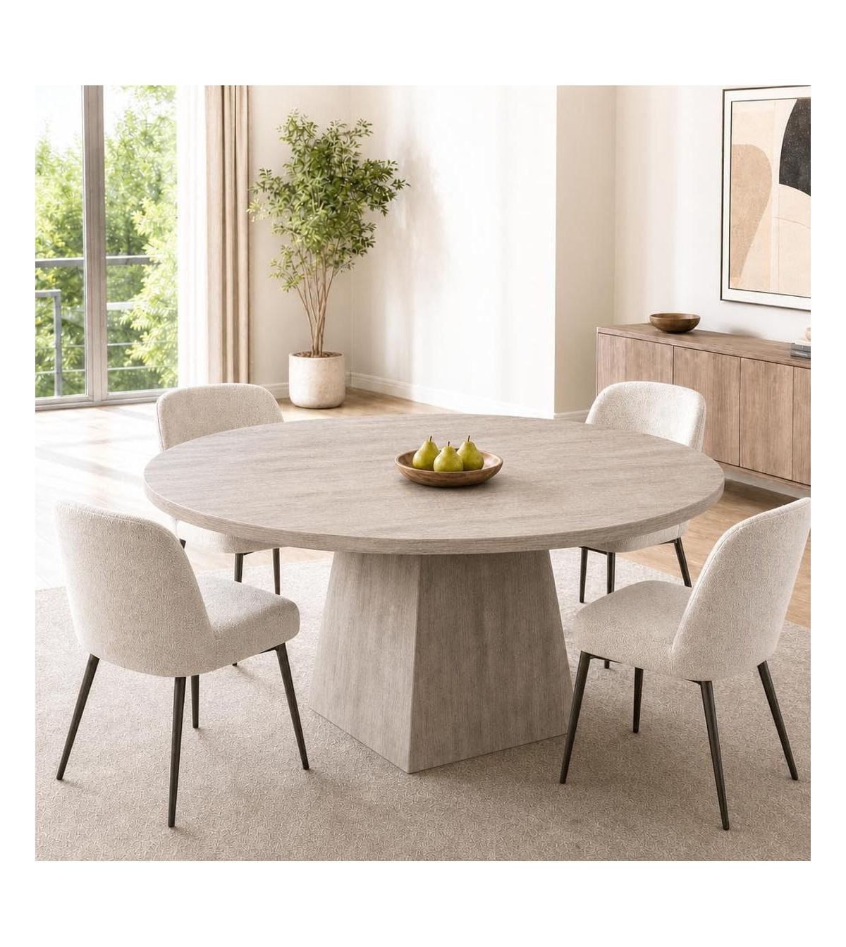 47-Inch Round Pedestal Dining Table, Seats 4-6, Grey, 350 lb Capacity