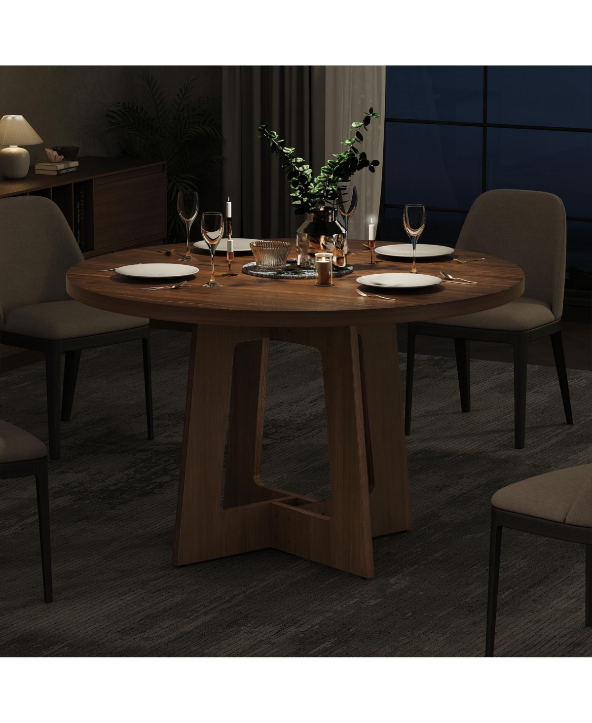 Dining Table for 4, 43 in. Rustic Round Kitchen Table for Home Dining Room Living Space