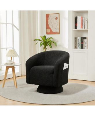 Swivel Accent Chair - 360degree(s) Barrel Armchair with Curved Back and Side Pocket, Boucle Club Chair for Living Room and Bedroom