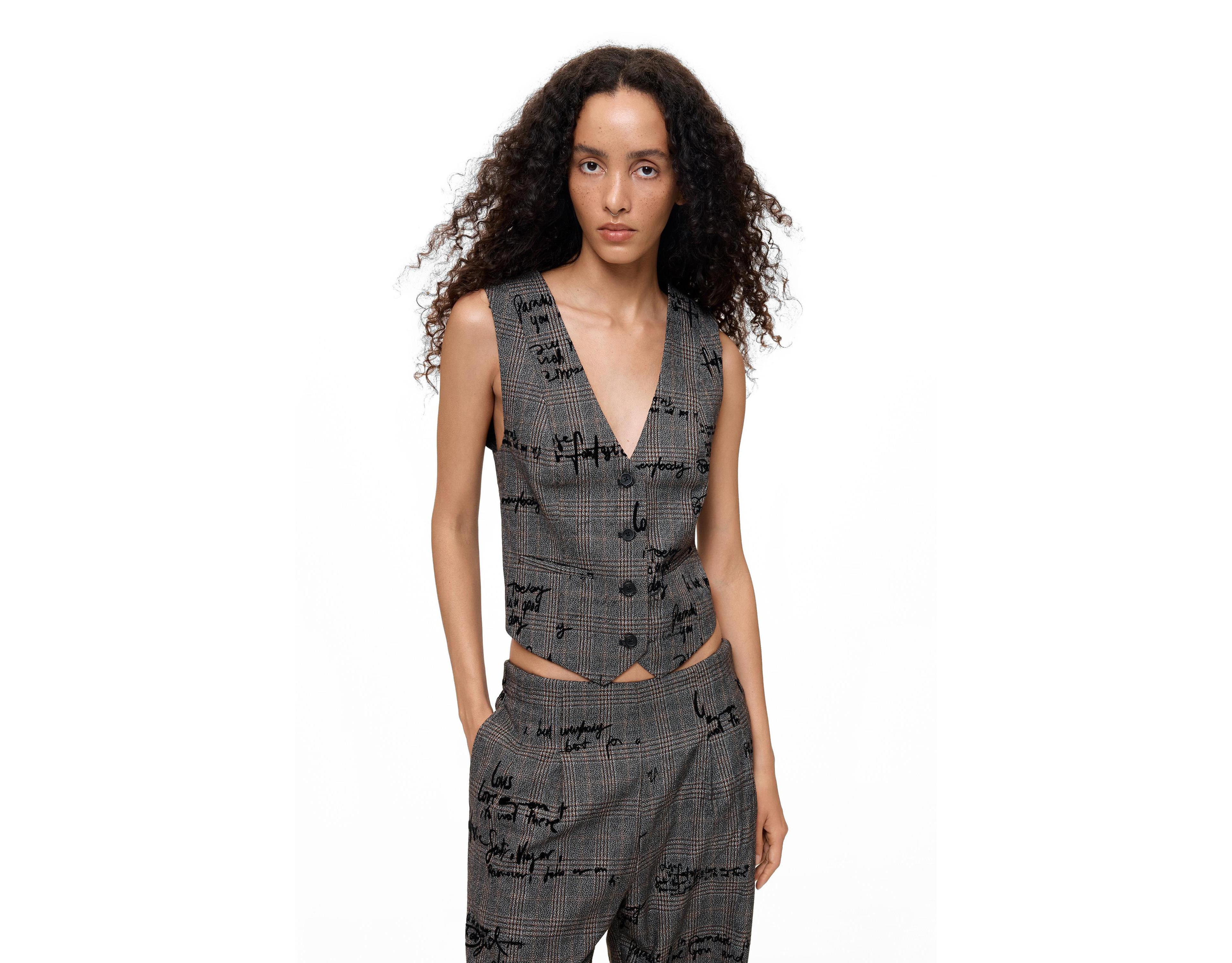 Desigual Women's Checkered vest with lettering