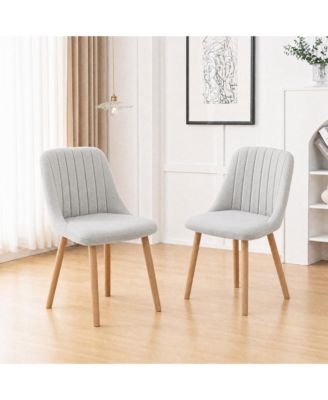 Set of 2 Upholstered Dining Chairs, Fabric Covered Seats with Ergonomic Curved Backrest, Wood Legs, Easy-Clean Surface, 300 lbs Load Capacity