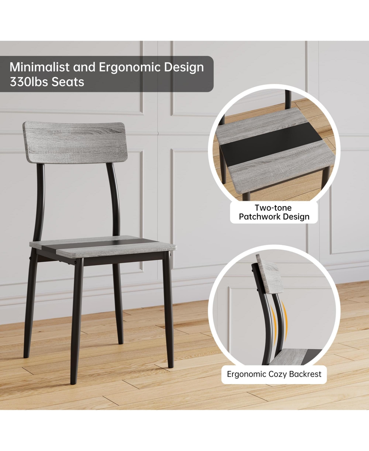 5-Piece Dining Table Set for 4, Compact Rectangular Kitchen Dining Room Table and Chair Set for Breakfast Nook, Afternoon Tea, Gray and Black