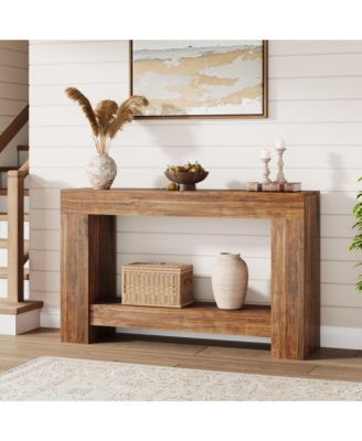 47.2" Farmhouse Console Table with H-Base, 2-Tier Entryway Sofa Table for Living Room,Brown