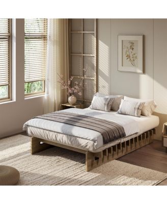 Minimalist Low Profile Platform Bed Frame, Noise-Free Slat Support, No Box Spring Needed, Fast Assembly with Underbed Storage for Bedroom