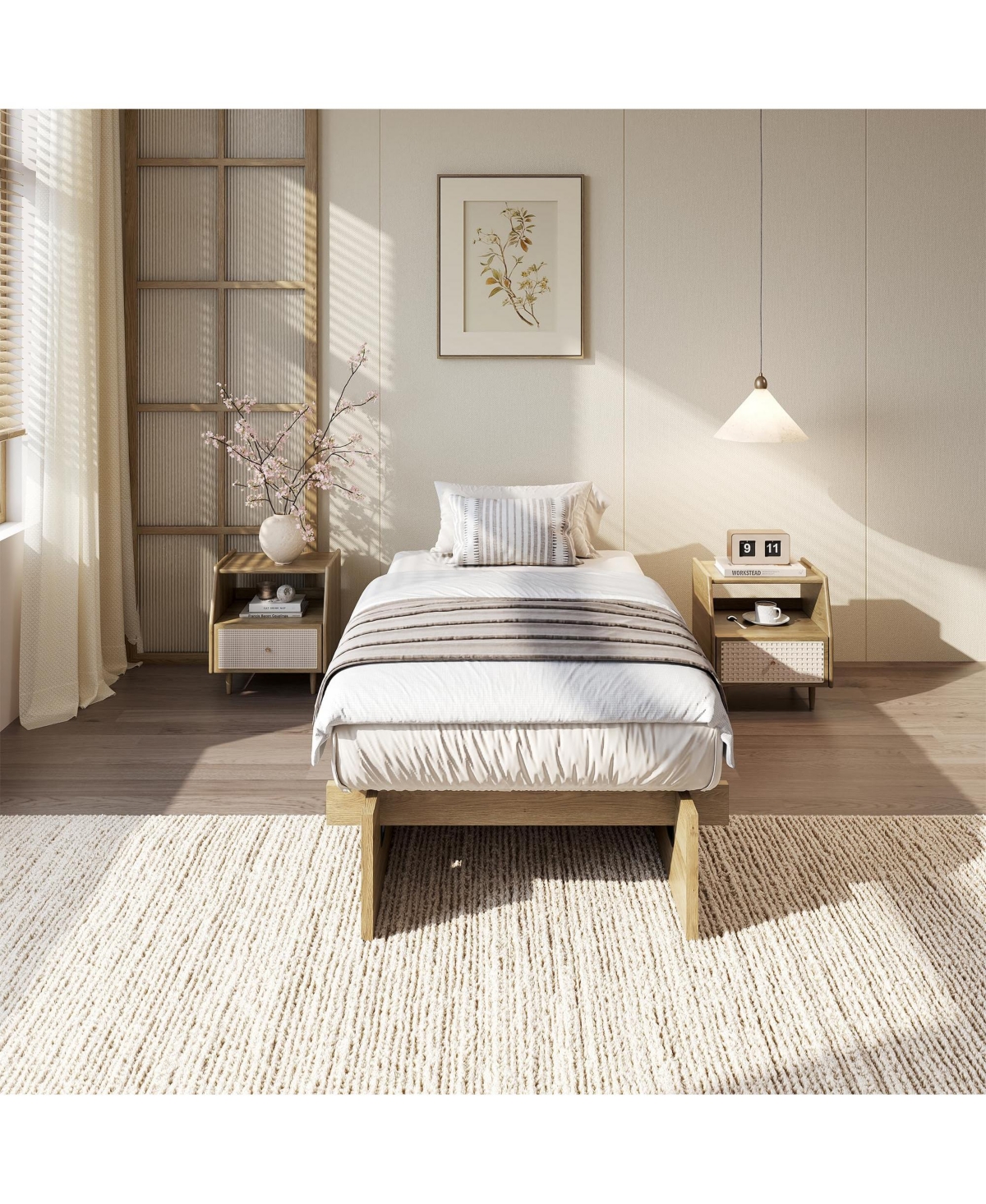 Minimalist Low Profile Platform Bed Frame, Noise-Free Slat Support, No Box Spring Needed
