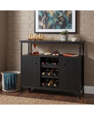 Farmhouse Sideboard Buffet Cabinet with Wine Rack and Adjustable Shelves, Kitchen Storage,Black