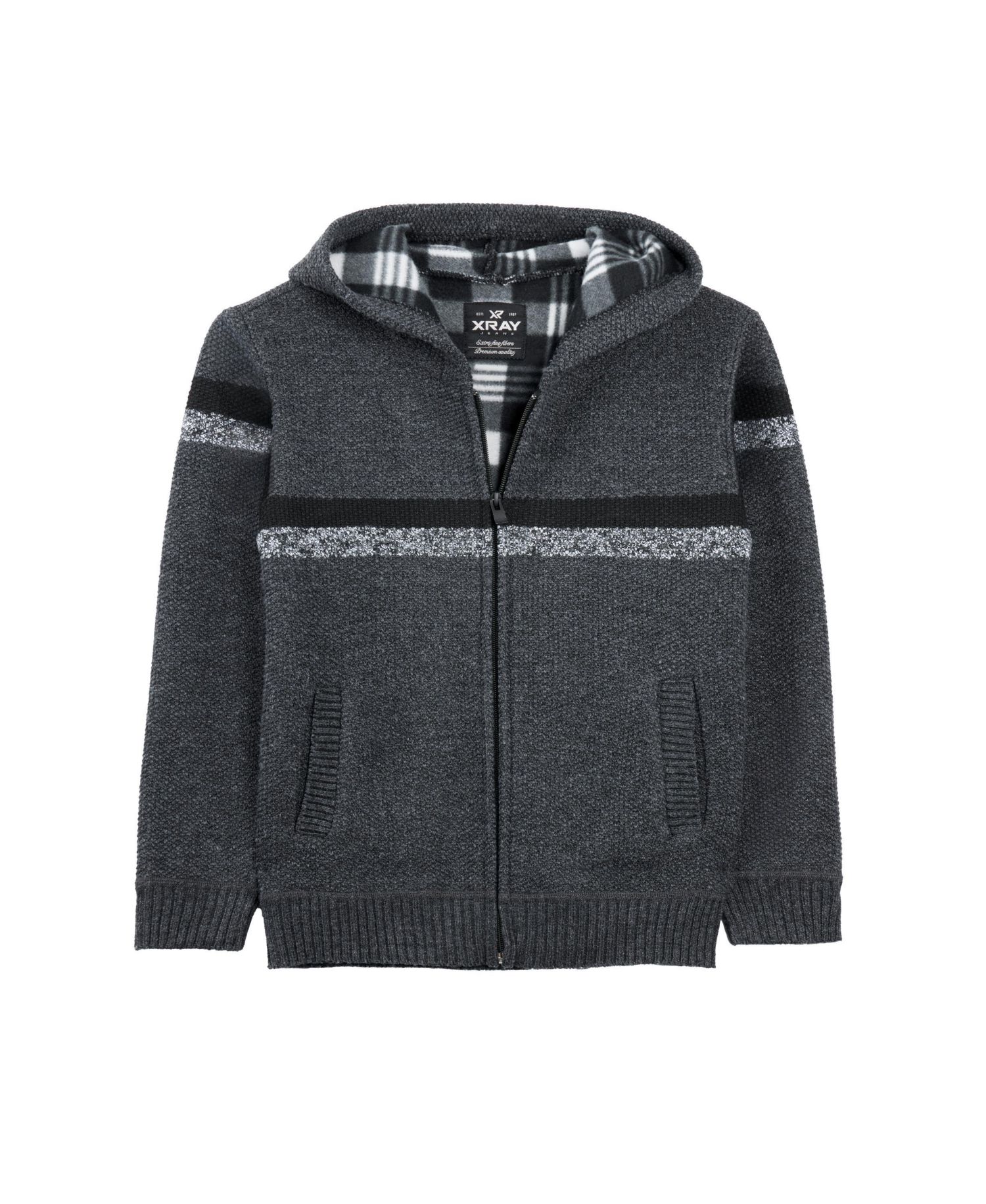 Boy's Fleece Lined Full Zip Hooded Knit Sweater Size 4-18