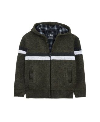 Boy's Fleece Lined Full Zip Hooded Knit Sweater Size 4-18