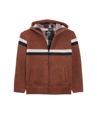 Boy's Fleece Lined Full Zip Hooded Knit Sweater Size 4-18