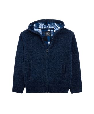Boy's Size 4-18 Fleece Lined Full Zip Hooded Chenille Knit Sweater