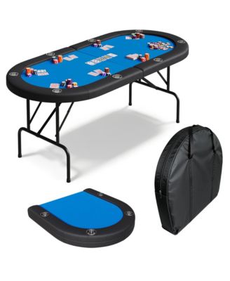Foldable Poker Table, 71 Inch 8-Player Foldable Portable Texas Holdem Game Table with Padded Rails, Cup Holders, No Assembly Required for Casino Game