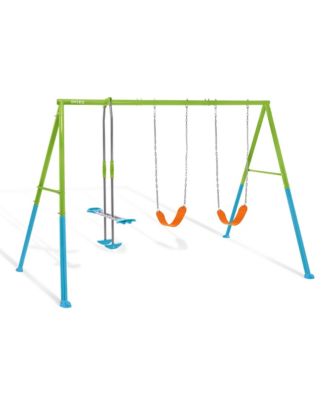 Three Feature Colored Playground Swing Set with Trapeze Bar, Multicolor