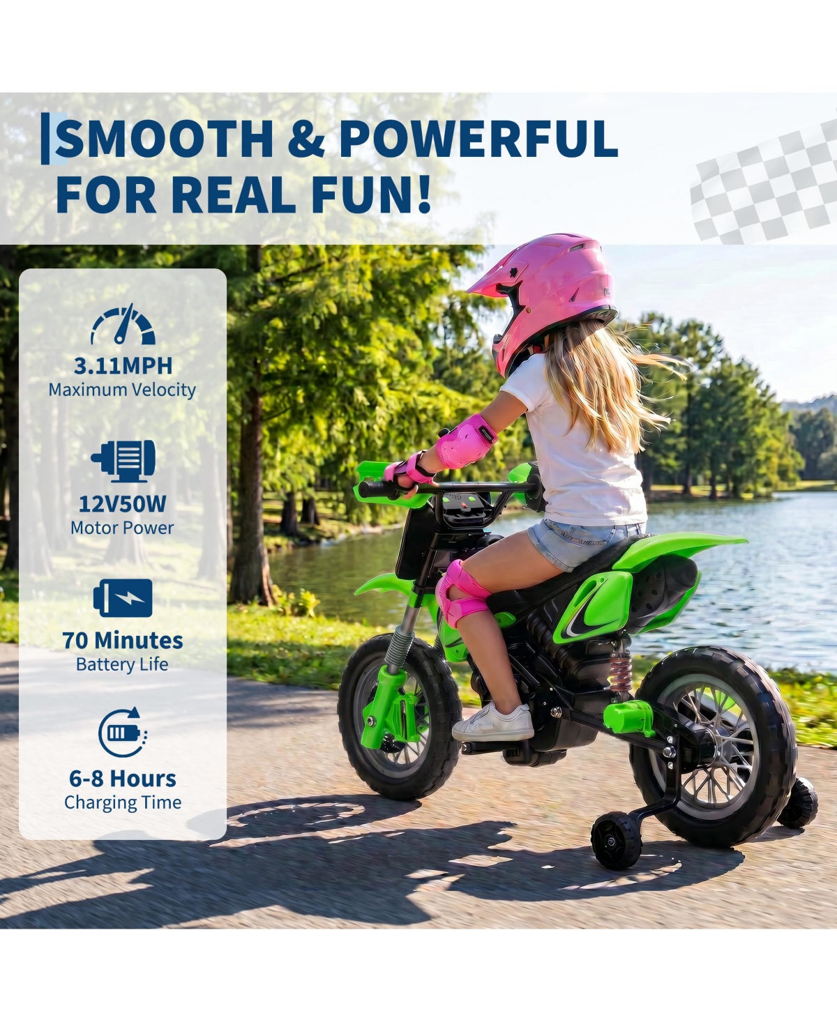 Single Seat 12V Kids Ride On Motorcycle Toy Ages 3-6, Battery Powered Electric Off-Road Vehicle with Lights, Orange/Red/Green
