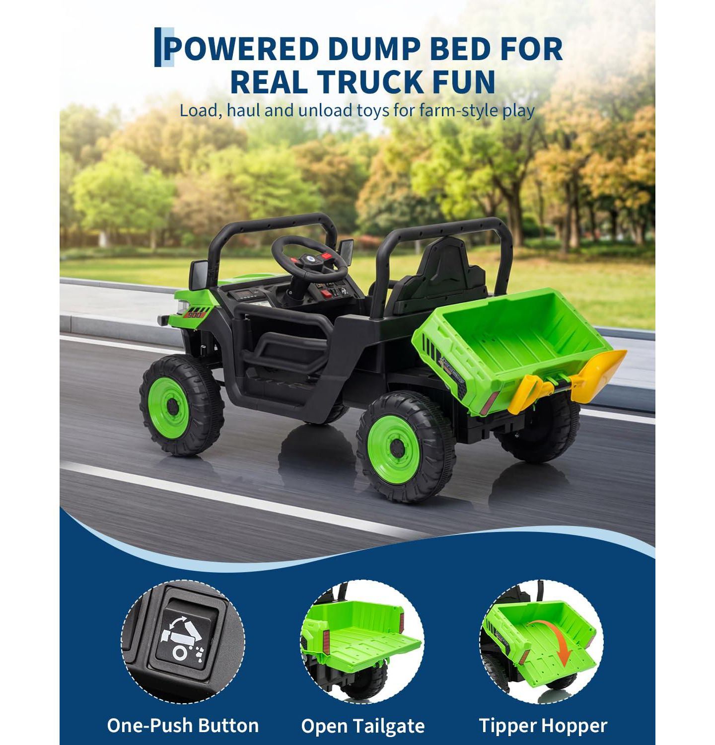 Детская игрушка homfan 12V Electric Ride-On Dump Truck with Parental Remote Control, Single-Seat, Ages 3+ — фото 5