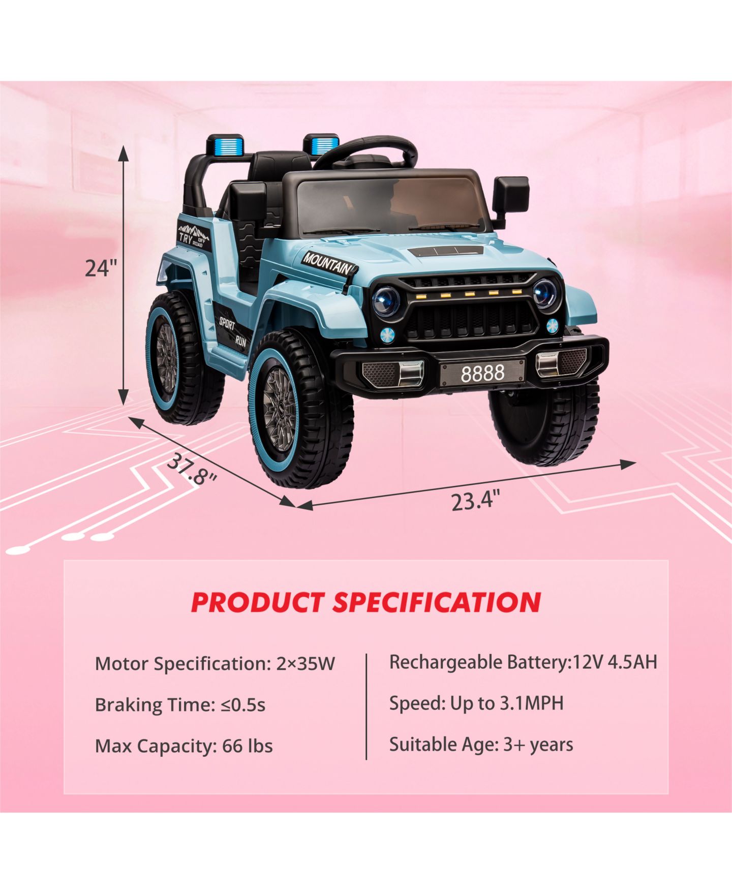 Детская игрушка homfan 12V Ride-On Truck with Remote Control, Dual Motors & LED Lights, 3–5 лет — фото 3