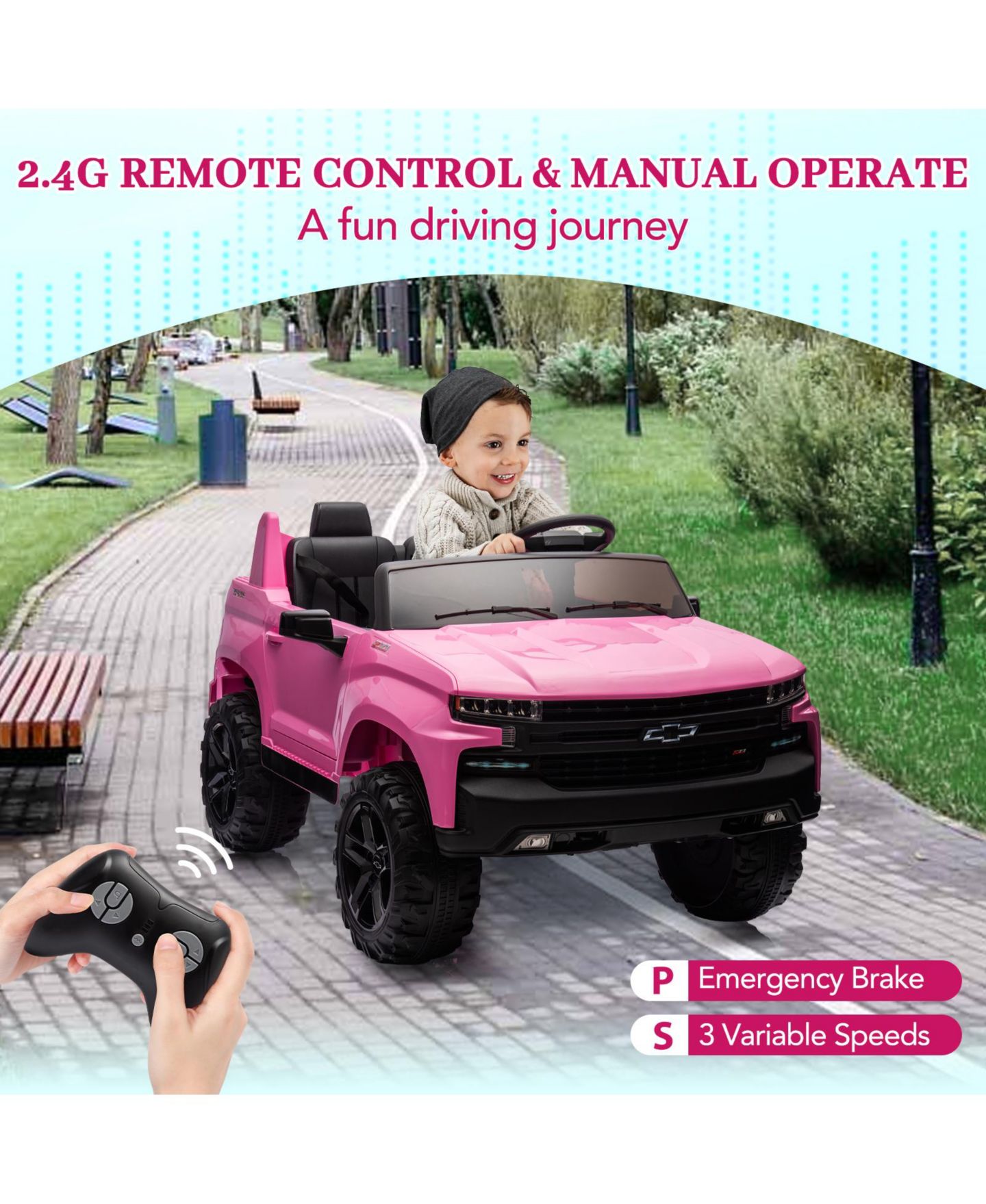 Детская игрушка homfan Licensed Chevrolet Silverado 3-Speed Electric 2-Seater Ride-On Truck, 53" x 34" x 29", 3–8 лет — фото 3