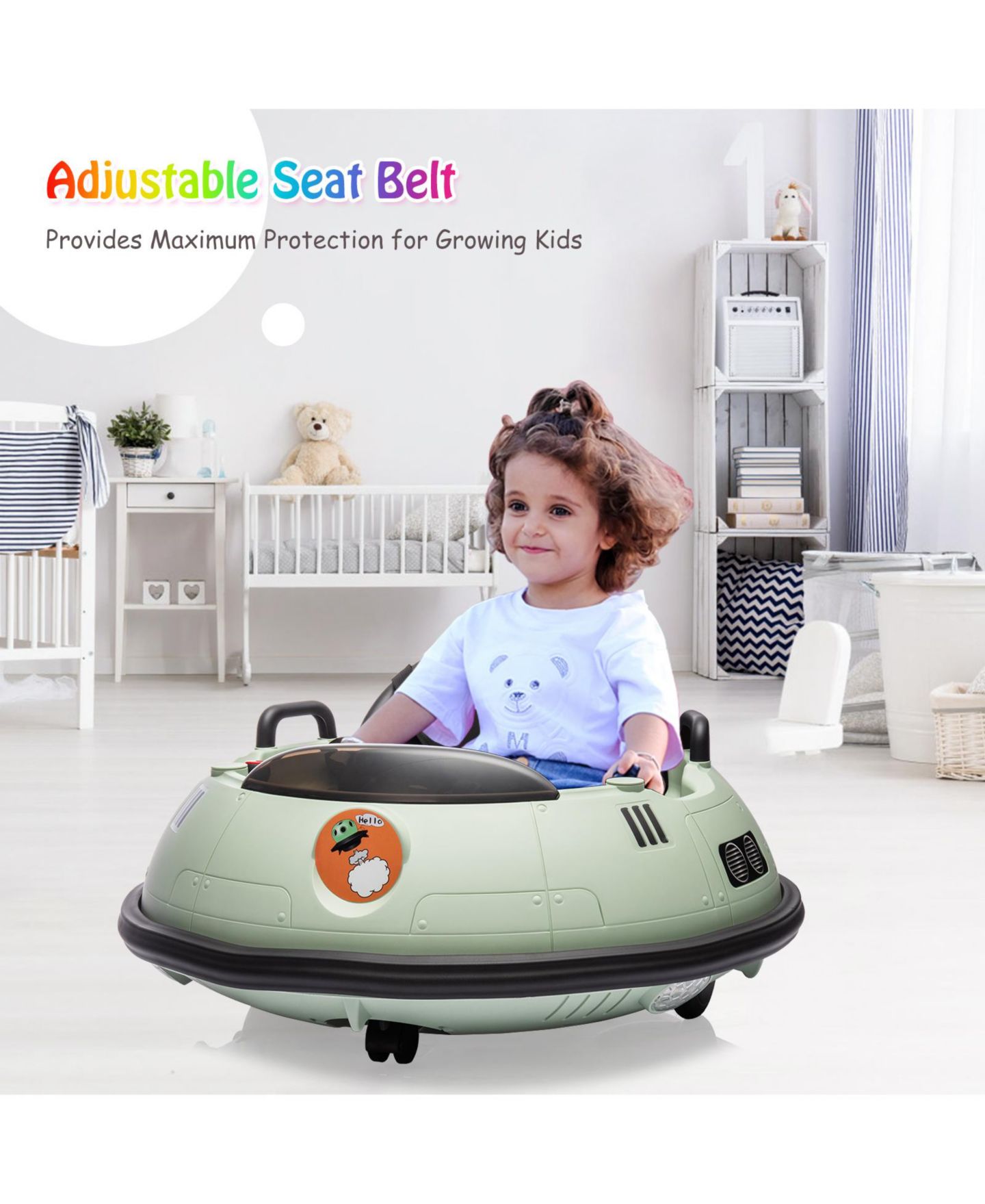 Детская игрушка homfan 12V Metal Bumper Car with 360-Degree Spinning, Remote Control, Battery Powered, 3–6 лет — фото 6