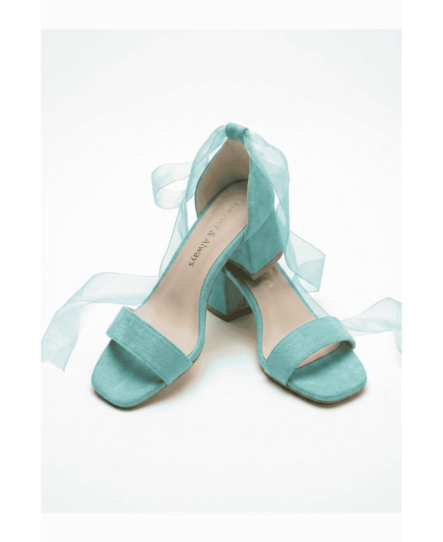 Женские босоножки Forever & Always Shoes Rova с бантом на блочном каблуке, цвет: Аквамариновый замшевый — фото 5