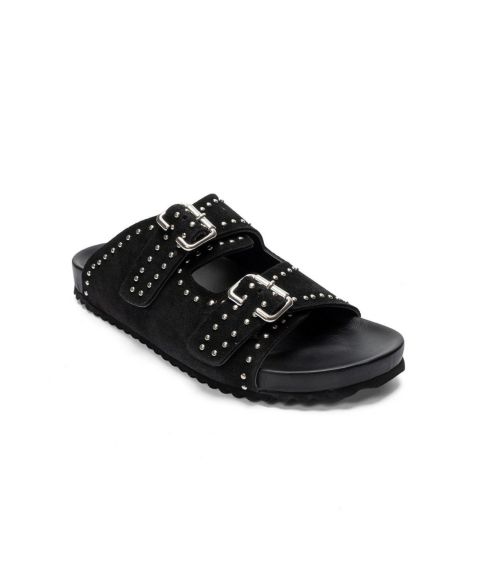 Женские сандалии Forever & Always Shoes Avenelle Leather Double Band Sandal, цвет: Чёрный замшевый