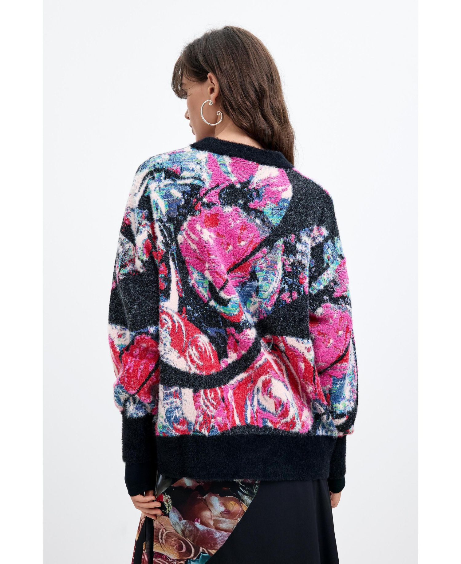 Women's M. C. Lacroix Chunky Knit Oversized Floral-Print Pullover