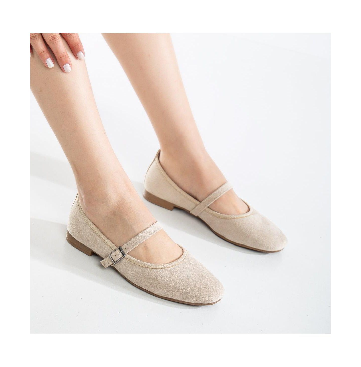 Женские туфли Мэри Джейн Prologue Shoes Emilie на плоской подошве, цвет: Бежевый замшевый — фото 3