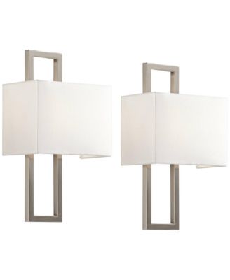 Modern Wall Light Sconces Set of 2 Brushed Nickel Hardwired 9 1/2" Fixture Silvery Faux Silk Shade for Bedroom