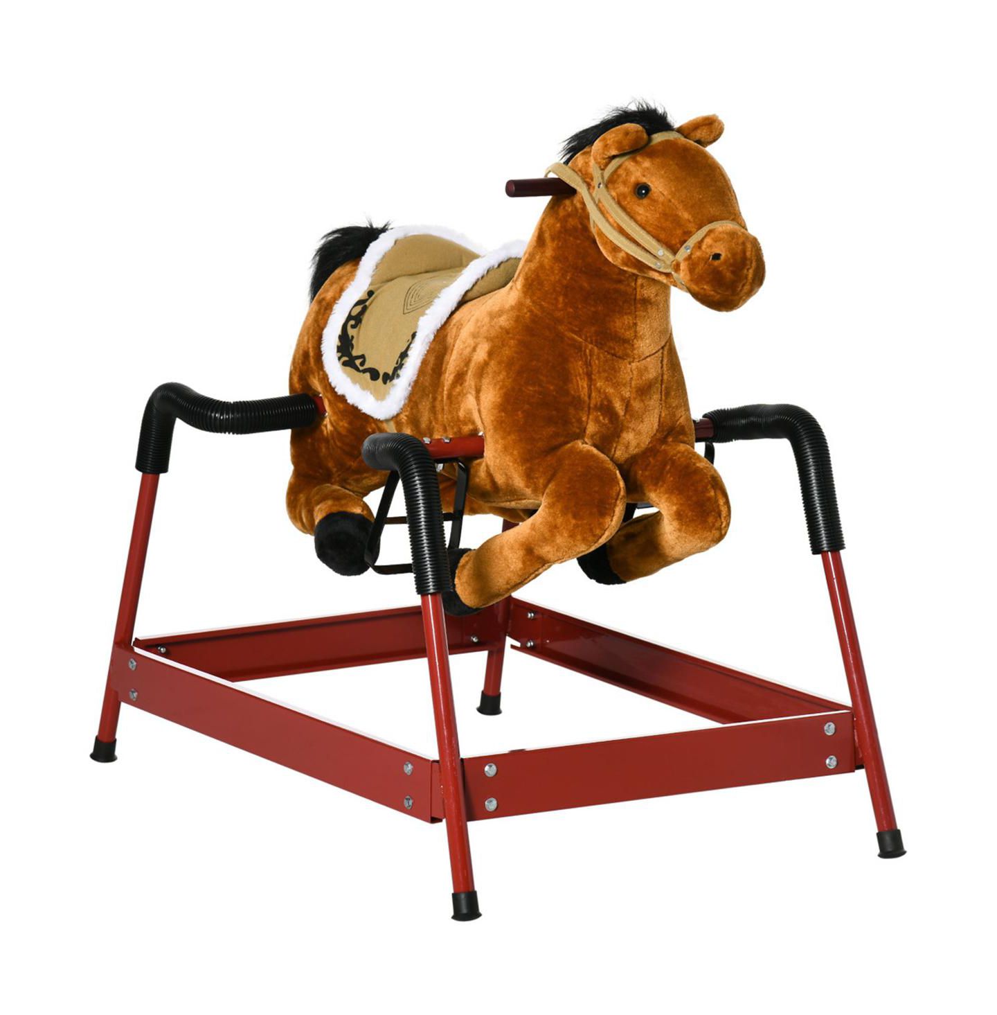 Детская мягкая игрушка YOBTOP Kids Spring Rocking Horse, Ride on Horse for Girls and Boys with Animal Sounds, Plush Horse Ride-on with Soft Feel, Interactive Toy for Kids, цвет: Коричневый — фото 1
