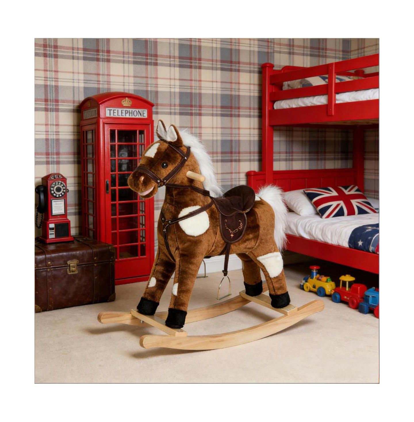 Детская мягкая игрушка YOBTOP Kids Plush Rocking Horse Toy - Toddler Ride On Pony with Tail Wagging and Music, Soft Plush Body, Sturdy Metal Frame, Safe Rocking, цвет: Коричневый — фото 8