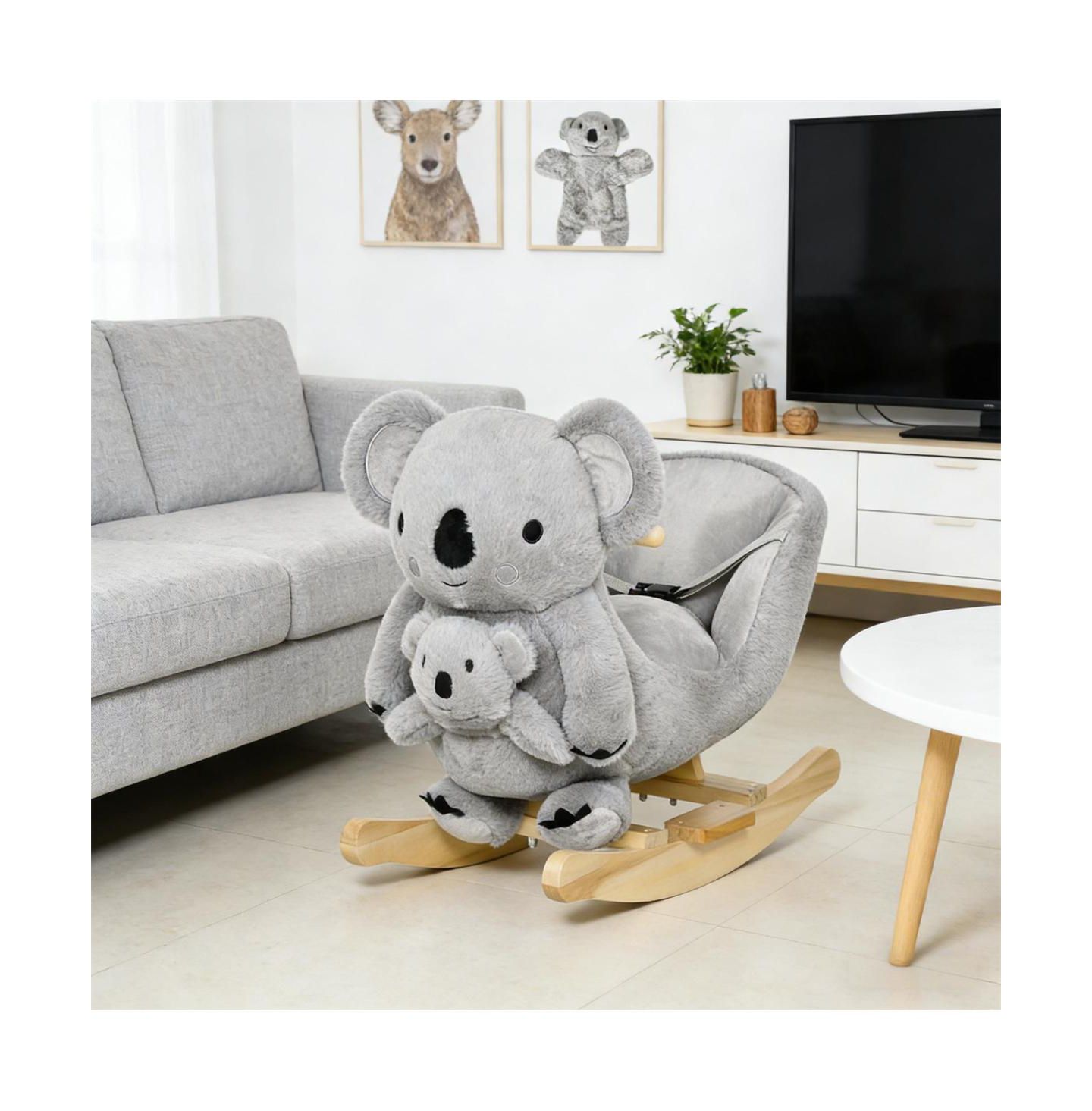 Детская мягкая игрушка YOBTOP Koala-shaped Rocker - Kids Rocking Horse with Realistic Sounds, Soft Plush Body, Sturdy Metal Frame, Balance Development, цвет: Серый — фото 2