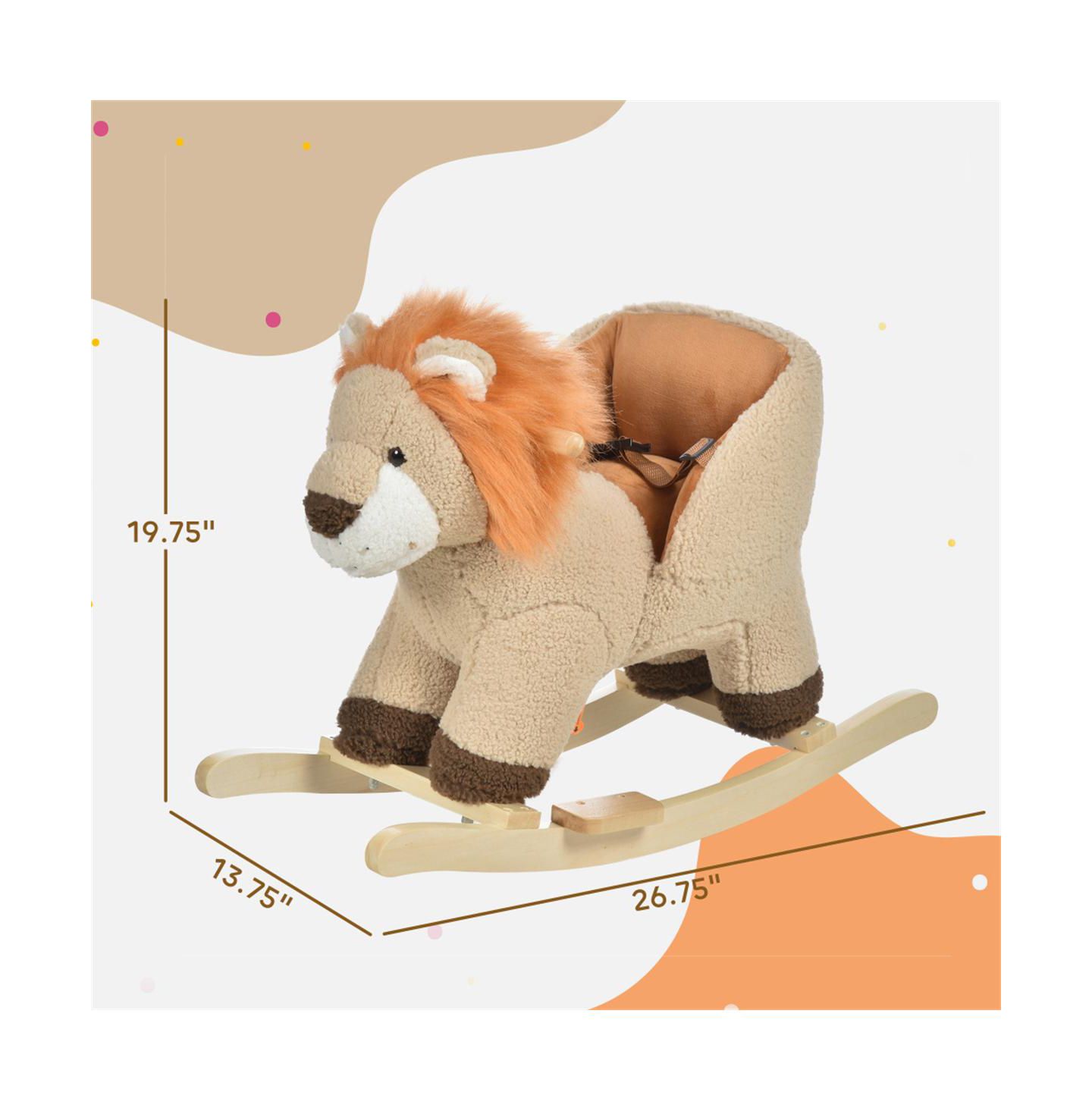 Детская мягкая игрушка YOBTOP Lion Wooden Plush Rocking Horse with Roaring Sound, Ages 3-4, цвет: Коричневый — фото 3