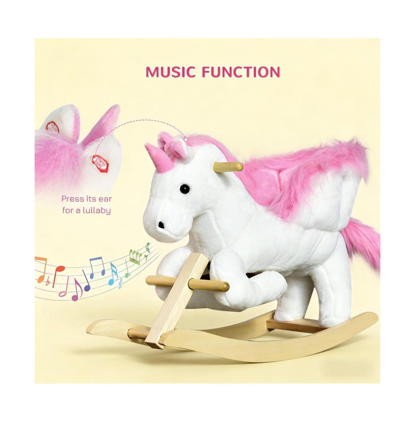 Детская мягкая игрушка YOBTOP Plush Swan Rocking Horse - Wooden Plush Ride-on Toy with Lullaby Song, Easy-Grip Handles and Footrests, Reinforced Steel Frame, цвет: Розовый — фото 5