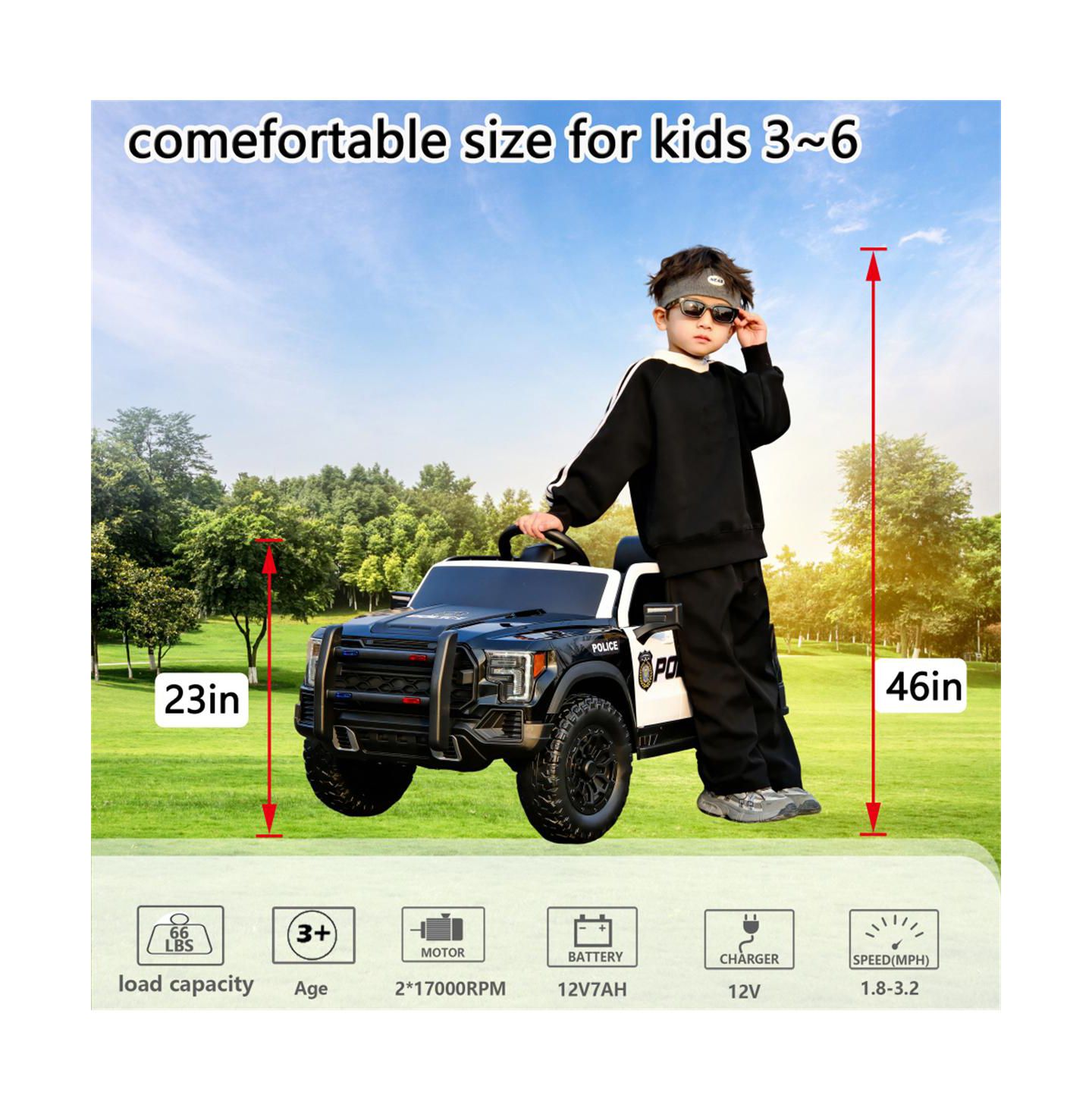 Детская игрушка YOBTOP Kids 12V Ride-On Car with Remote Control, 4-Wheel Shock Absorption & Music Player, 1 Rider, Ages 3+, цвет: Чёрный белый — фото 2