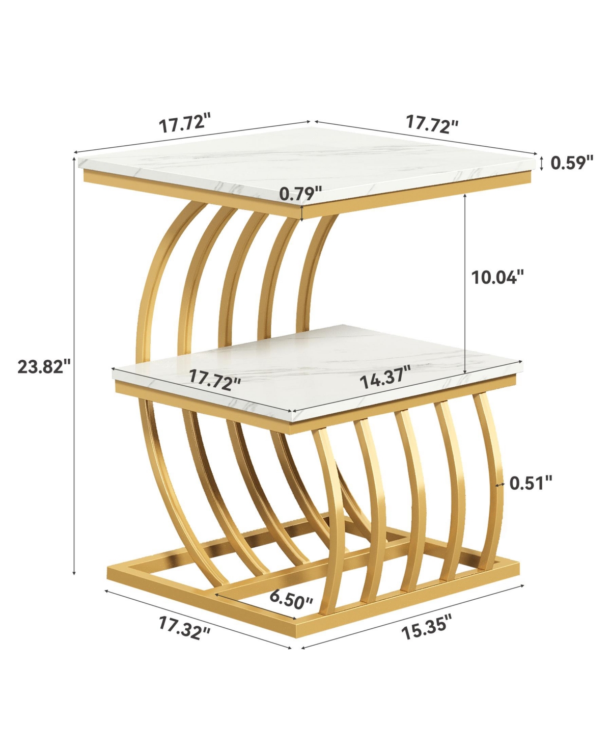 Tribesigns 2-Tier Modern Glam Gold End Table,Faux Marble Side Table
