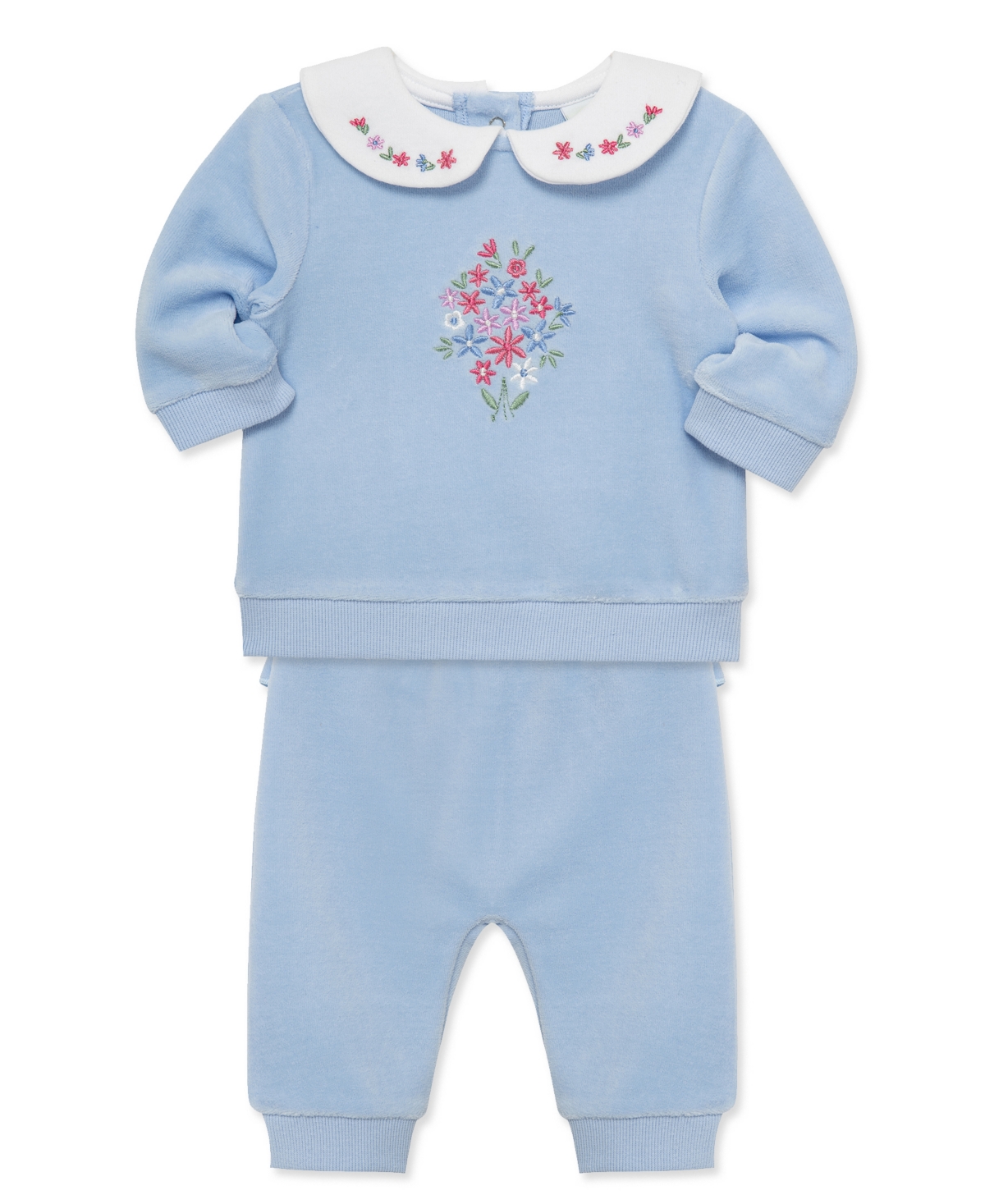 Little Me Baby Girls' Bouquet Embroidered Velour Top and Pants, 2-Piece Set