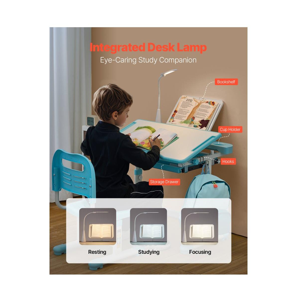 Slickblue Adjustable Kids Study Table with Chair and Lamp