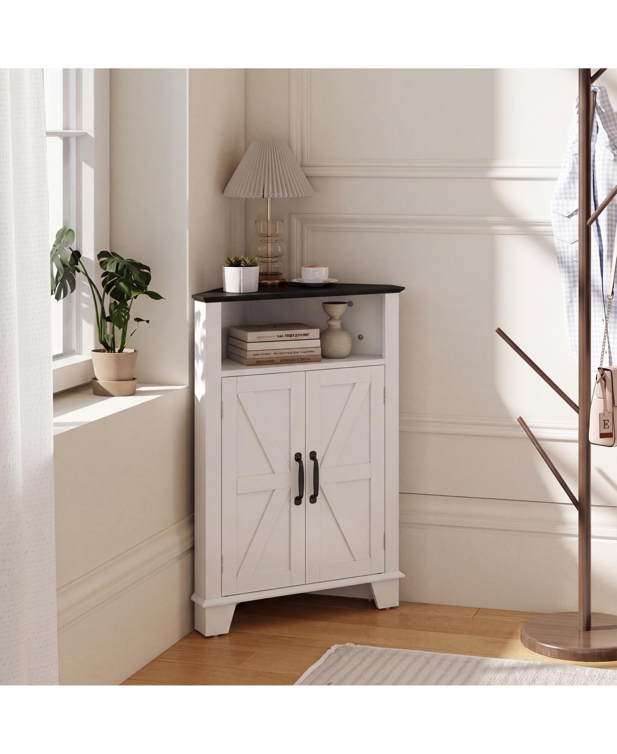 Costway 2-Door Sideboard Organizer Cabinet with Open Storage and Adjustable Shelf for Living Room