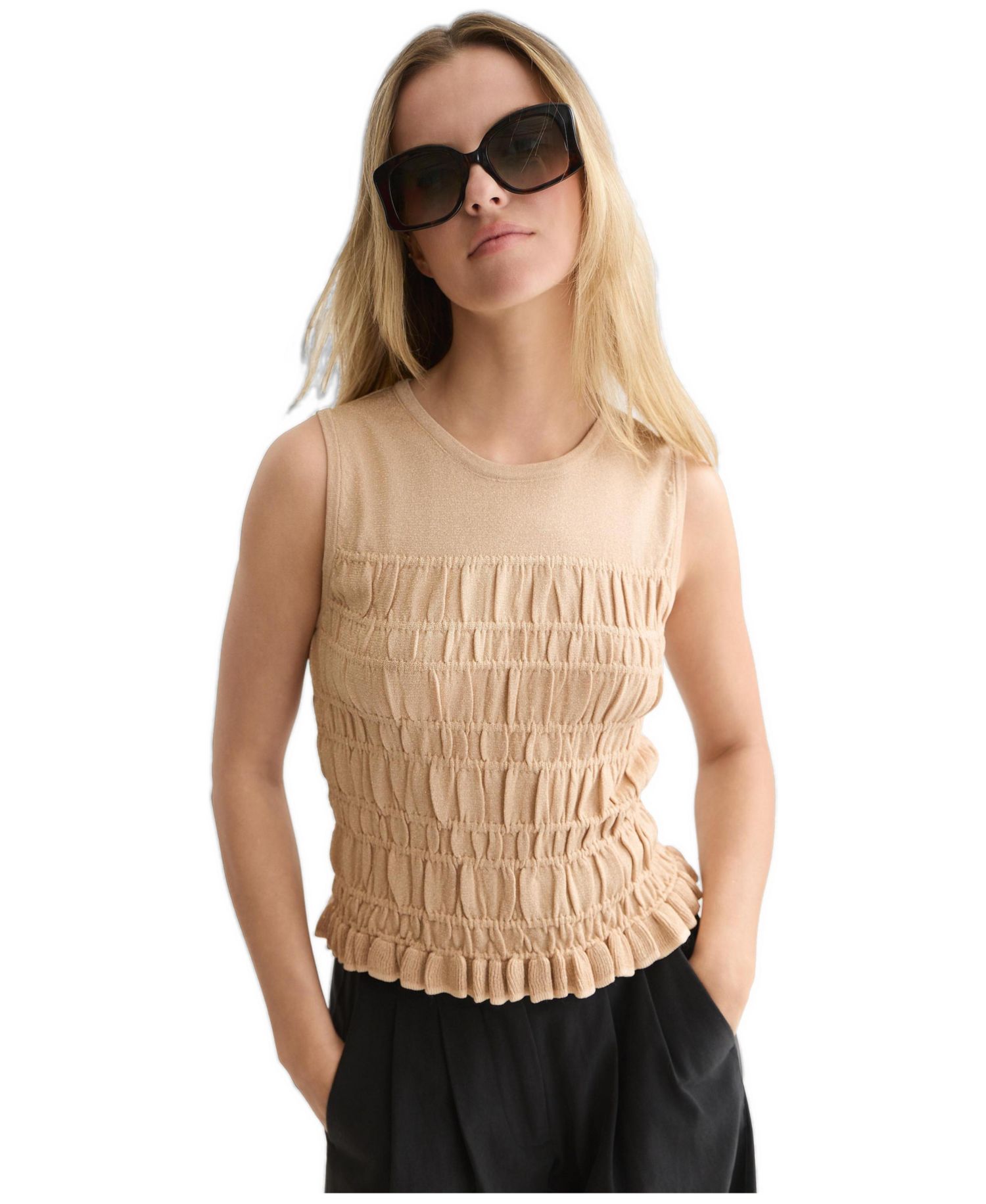 Women's Smock Stitch Knitted Crewneck Tank