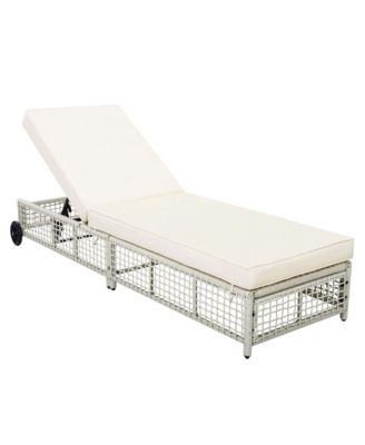 Outdoor Rattan Chaise Lounge Chair with Cushion and Wheels