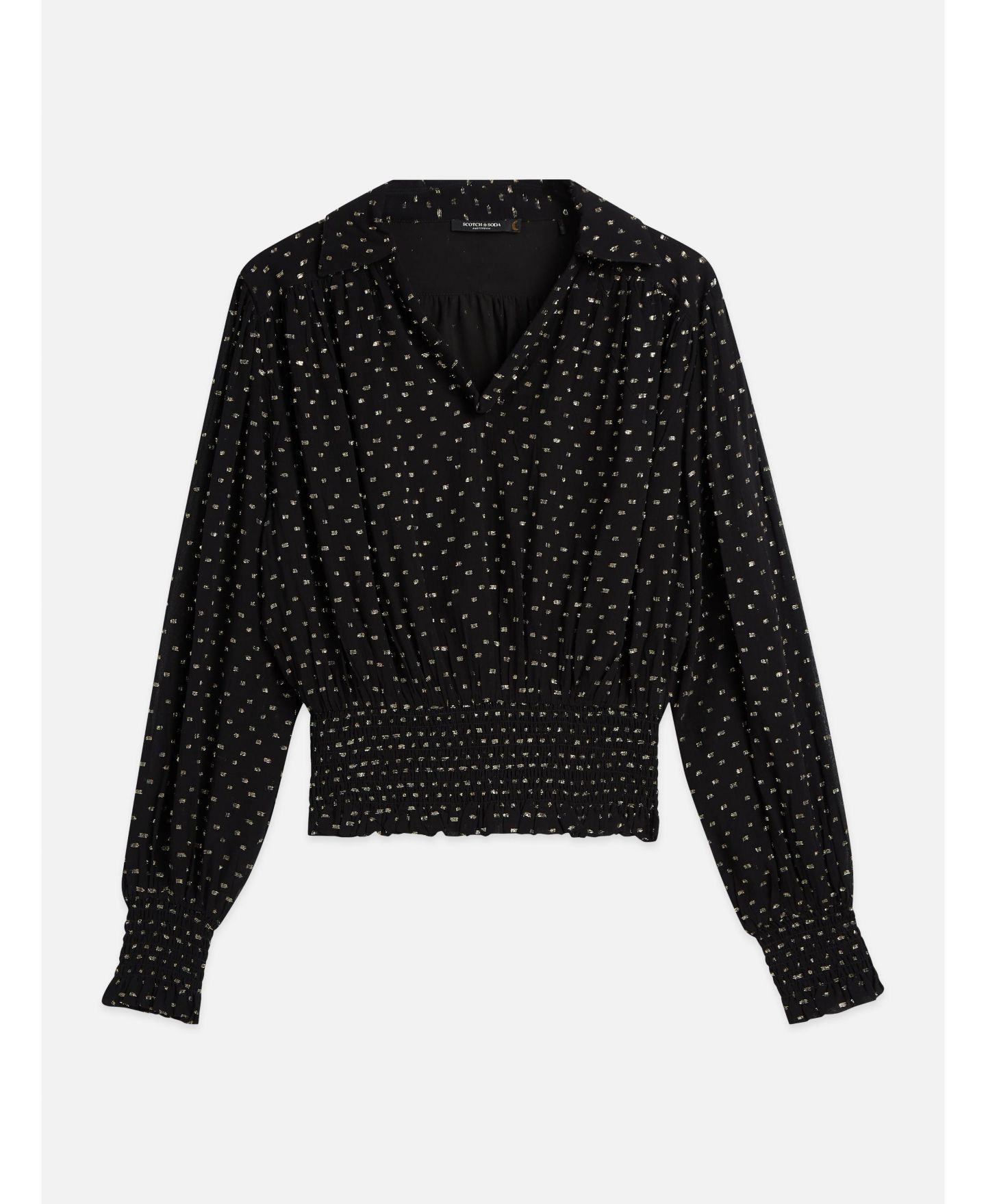 Женский топ SCOTCH & SODA Fil Coupe Smocked V-Neck, цвет: Meteorite — фото 4