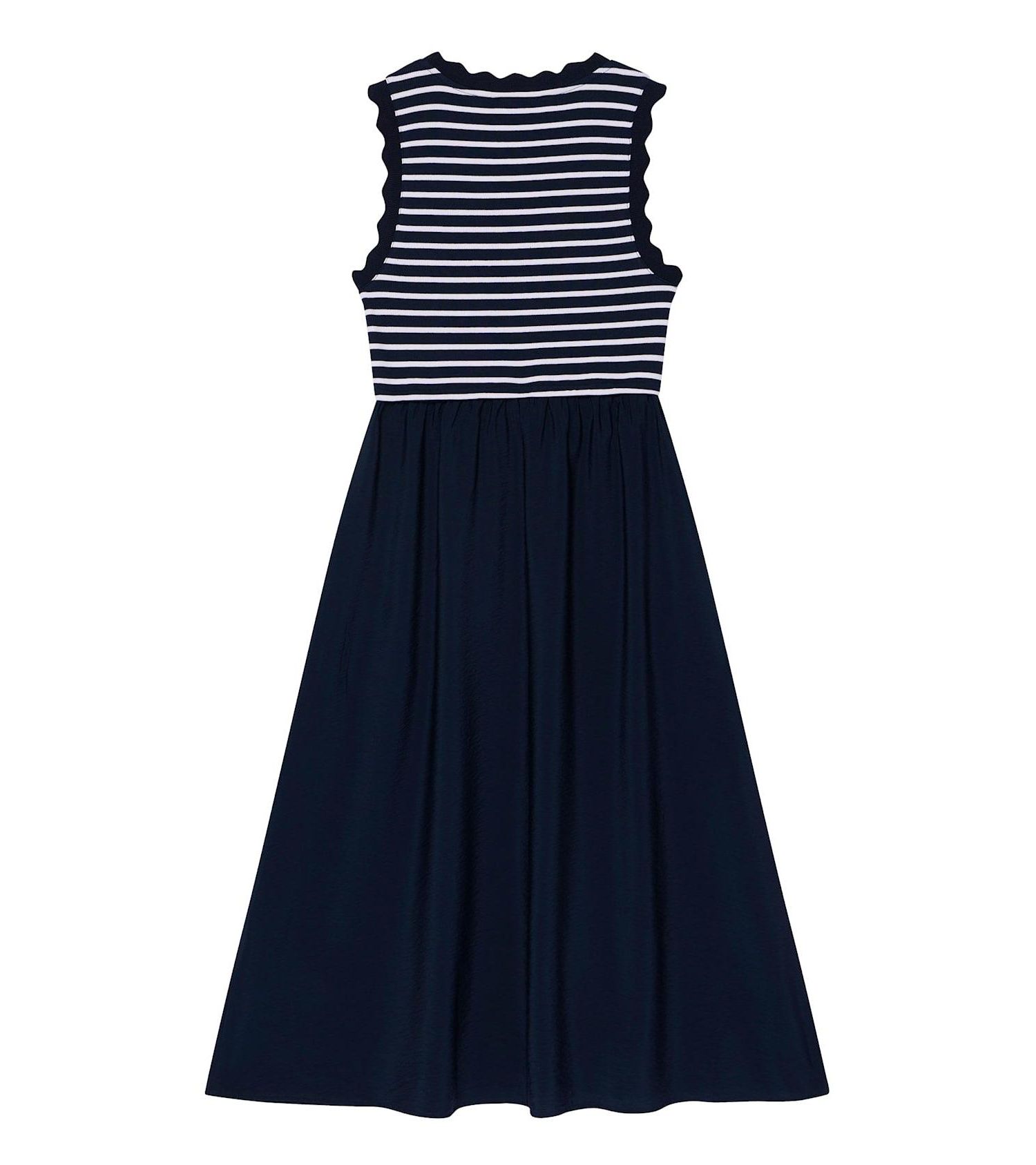 Women's Striped Scallop Trim A-Line Dress
