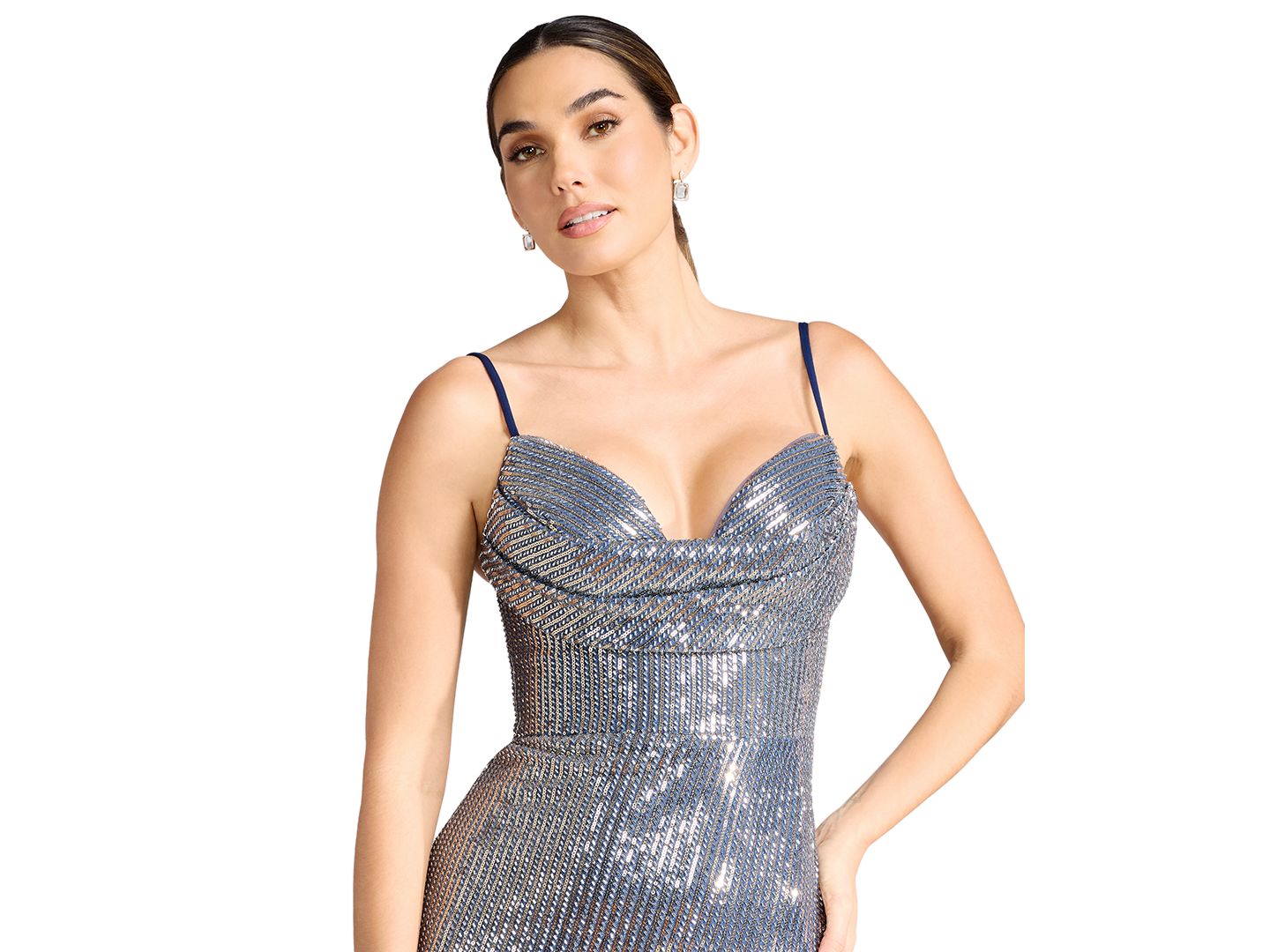 Женское платье Dress the Population Sleeveless Sweetheart Cowl-Neck Sequin, цвет: Тёмно-синий / Золотой — фото 3