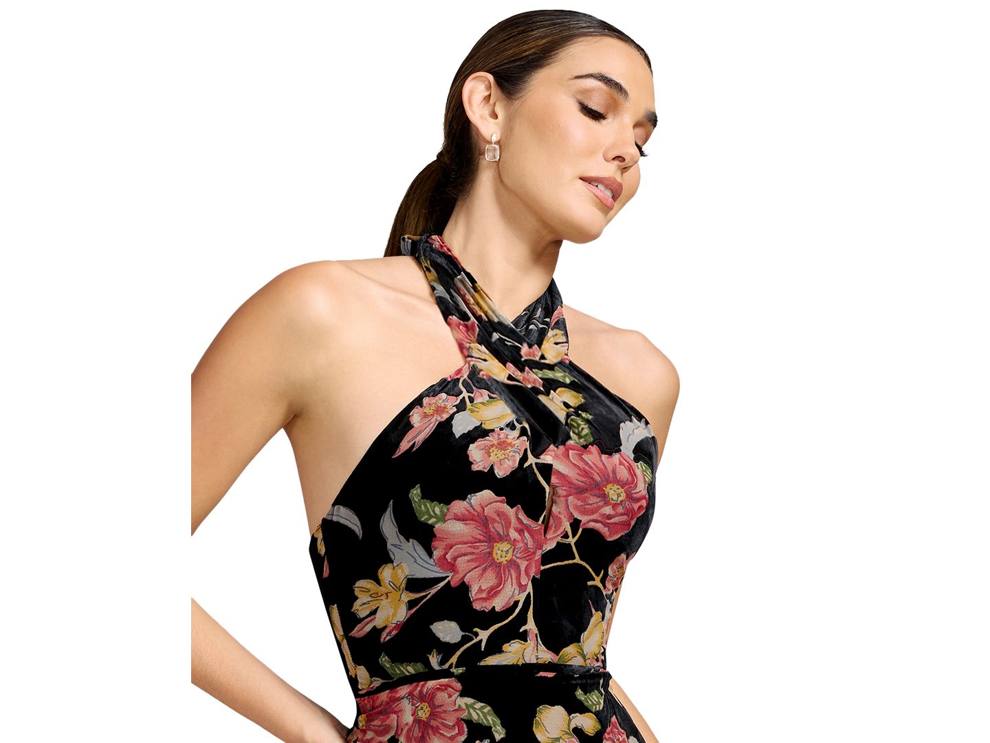 Женское платье Dress the Population Halter Column Floral, цвет: Чёрный разноцветный — фото 4