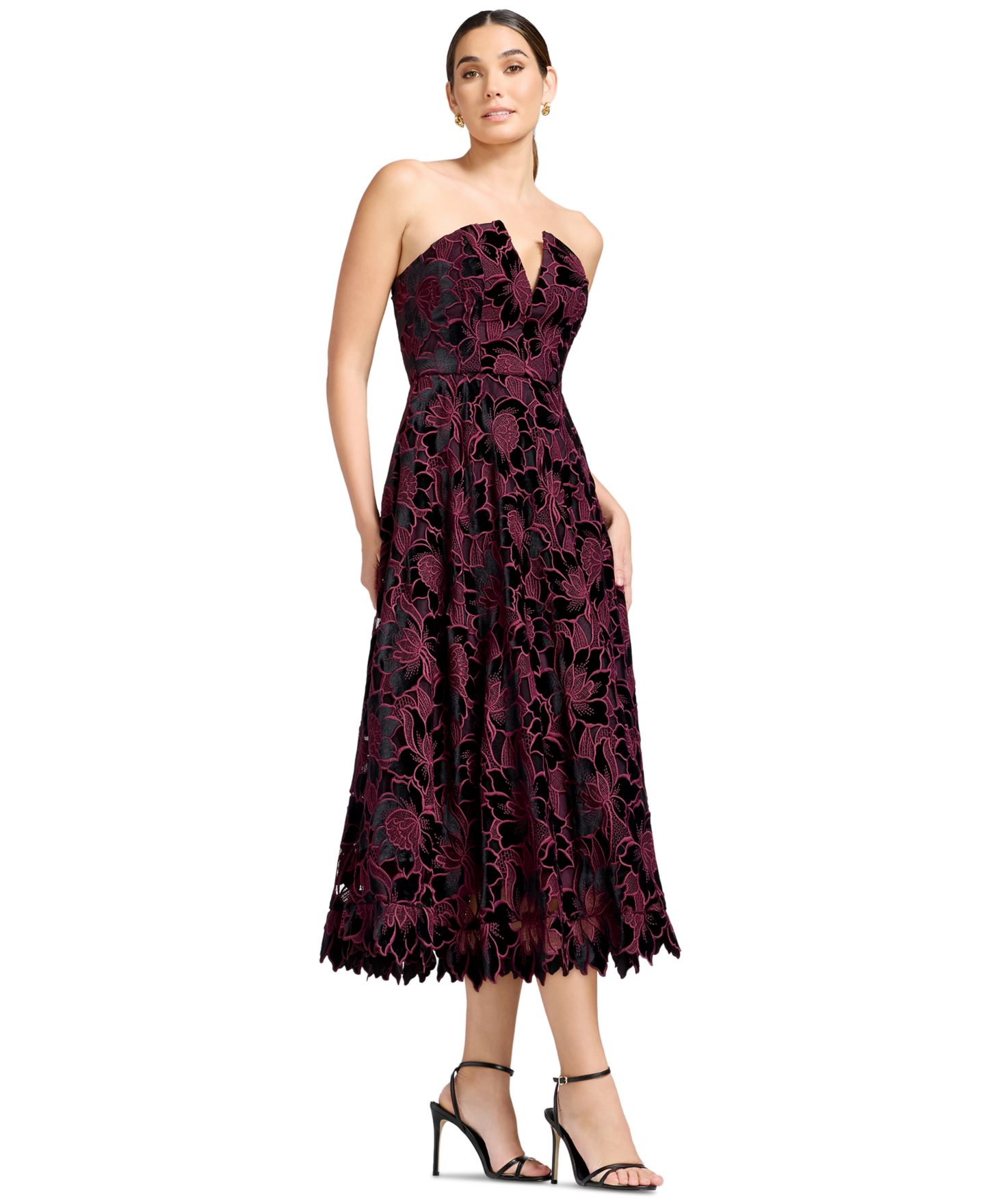 Женское платье Dress the Population Strapless Floral Fit & Flare Midi, цвет: Сливовый разноцветный — фото 3