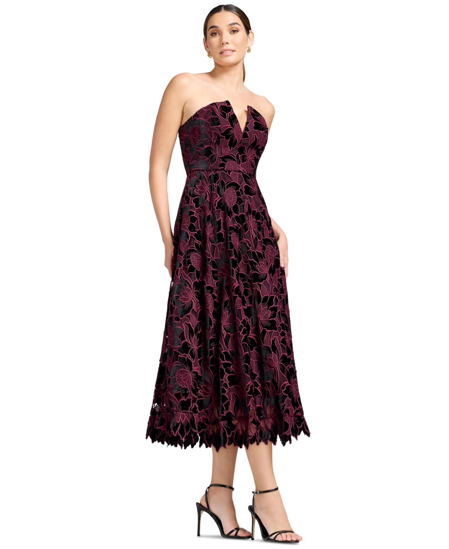 Women's Strapless Floral Fit & Flare Midi Dress